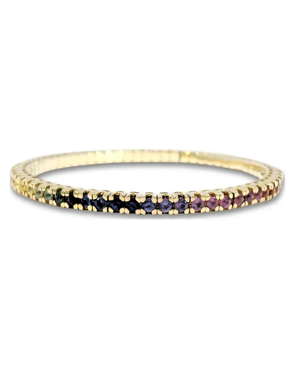 Brățară tennis elastică cu safire curcubeu, aur galben 14 kt, 5.50 ct