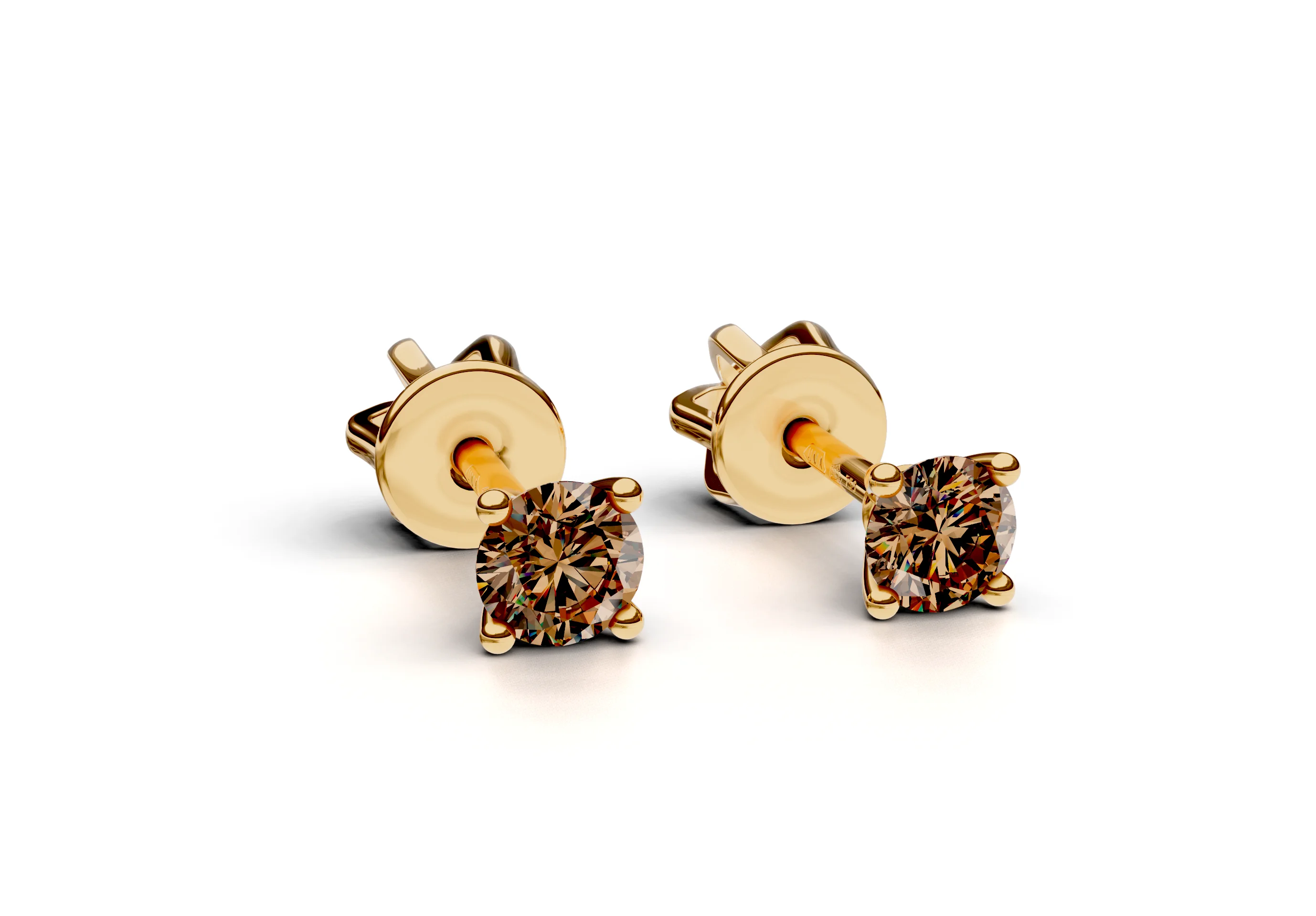 Boucles d'oreilles diamants champagne, or jaune 14 ct, 0.30 ct VS
