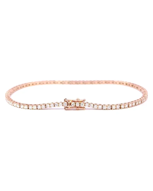 Brățară tennis cu diamante E-F VVS-VS, aur roz 14 kt, 1.86 ct