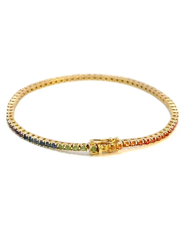 Brățară tennis cu safire curcubeu, aur galben 14 kt, 2.45 ct