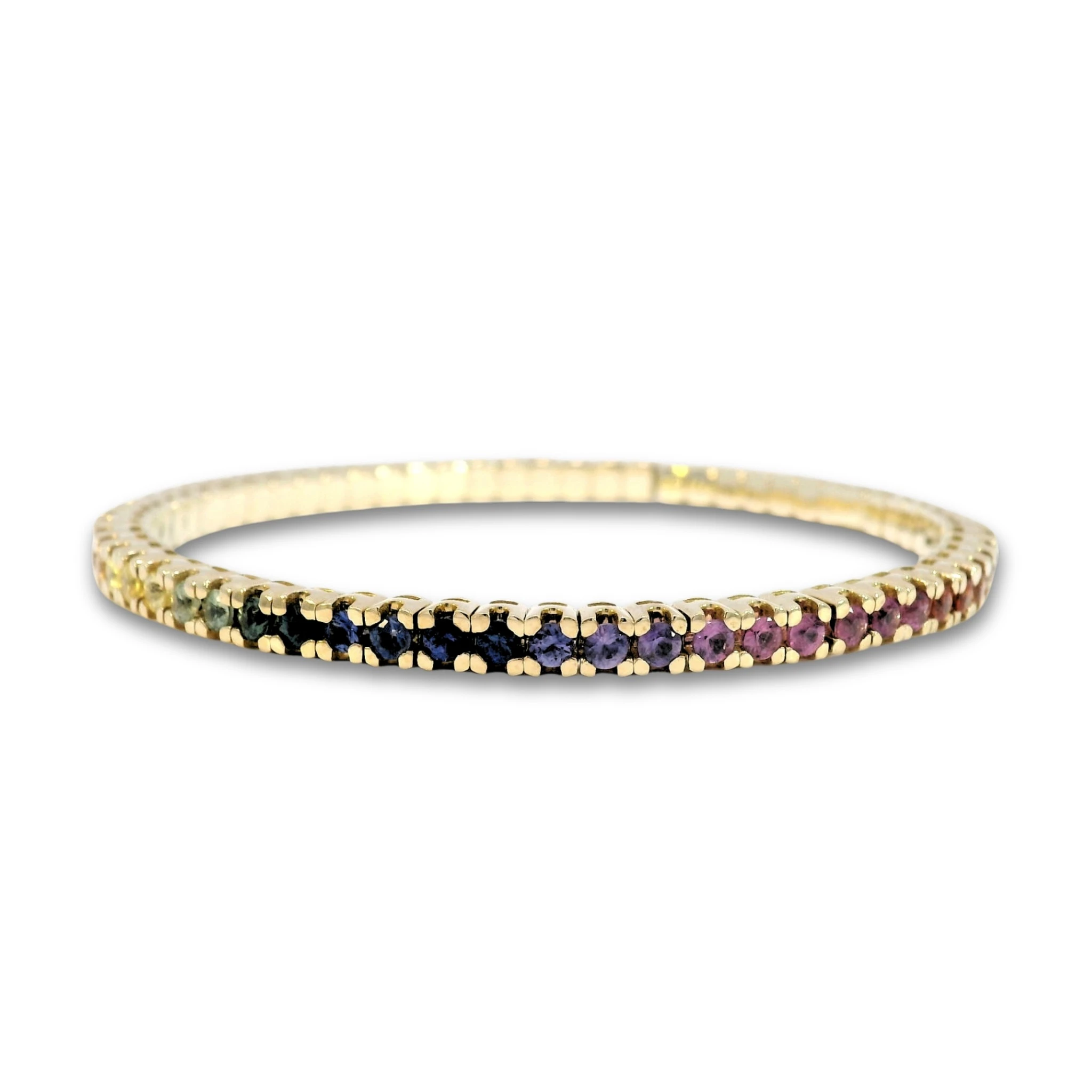 Stretch Rainbow Sapphire Tennis Bracelet, 14k Yellow Gold, 5.50 ct