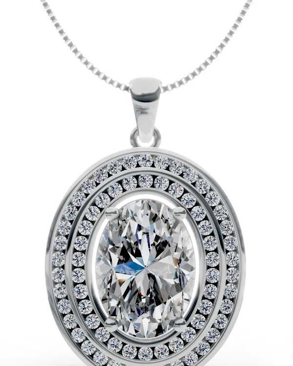 Oval Double-Halo Pendant