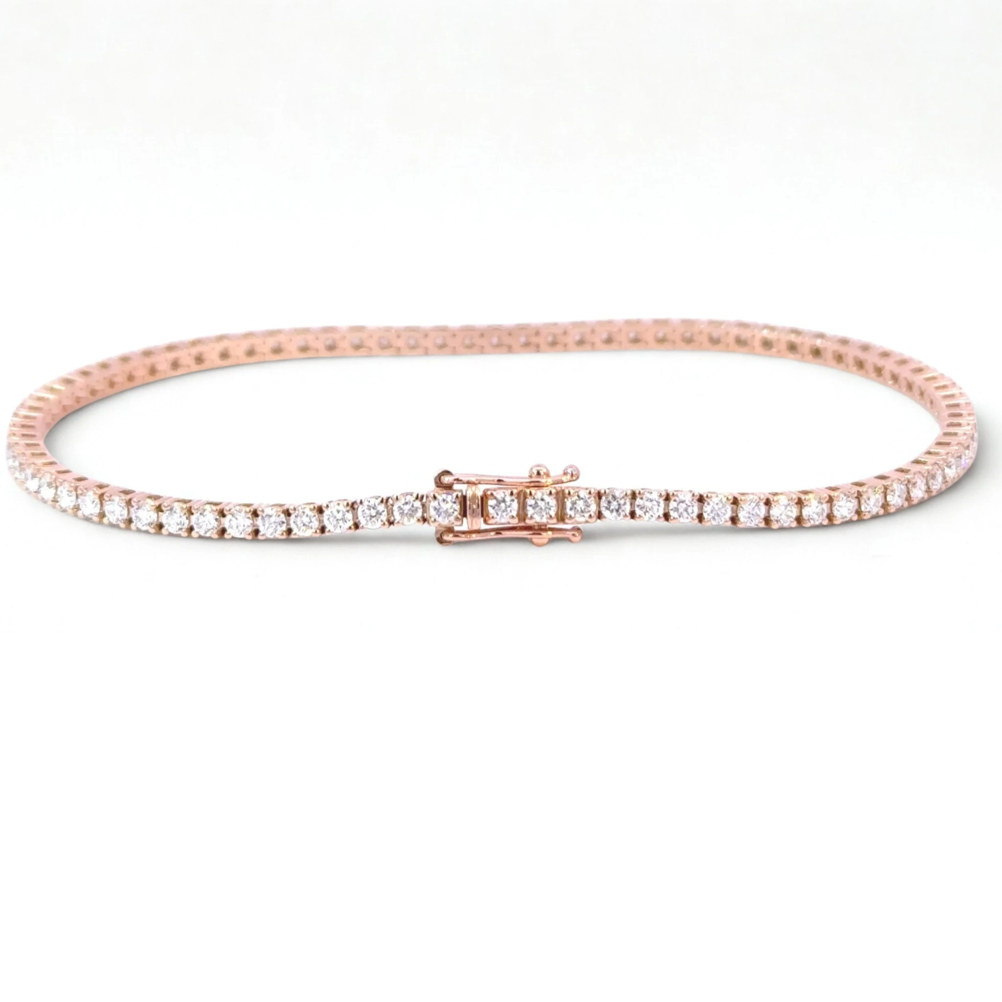 Gyémánt teniszkarkötő E-F VS-SI, 14kt rozéarany, 2.12 ct