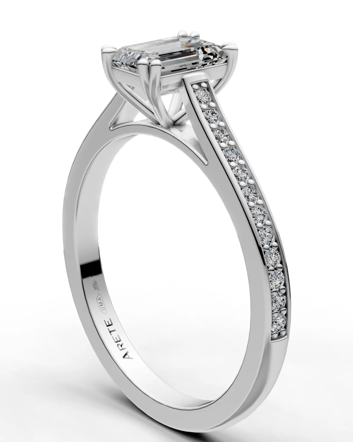 Emerald Solitaire Engagement Ring with Pavé on the shank