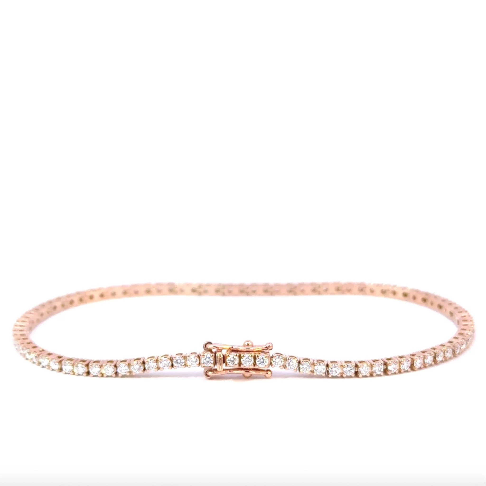 Pulsera tennis de diamantes E-F VVS-VS, oro rosa 14 qt, 1.86 ct